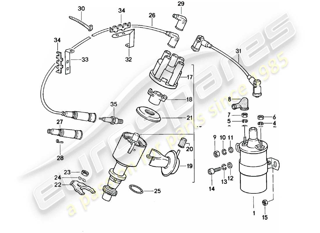 porsche 1980 (924) électrique du moteur 1 schéma des pièces