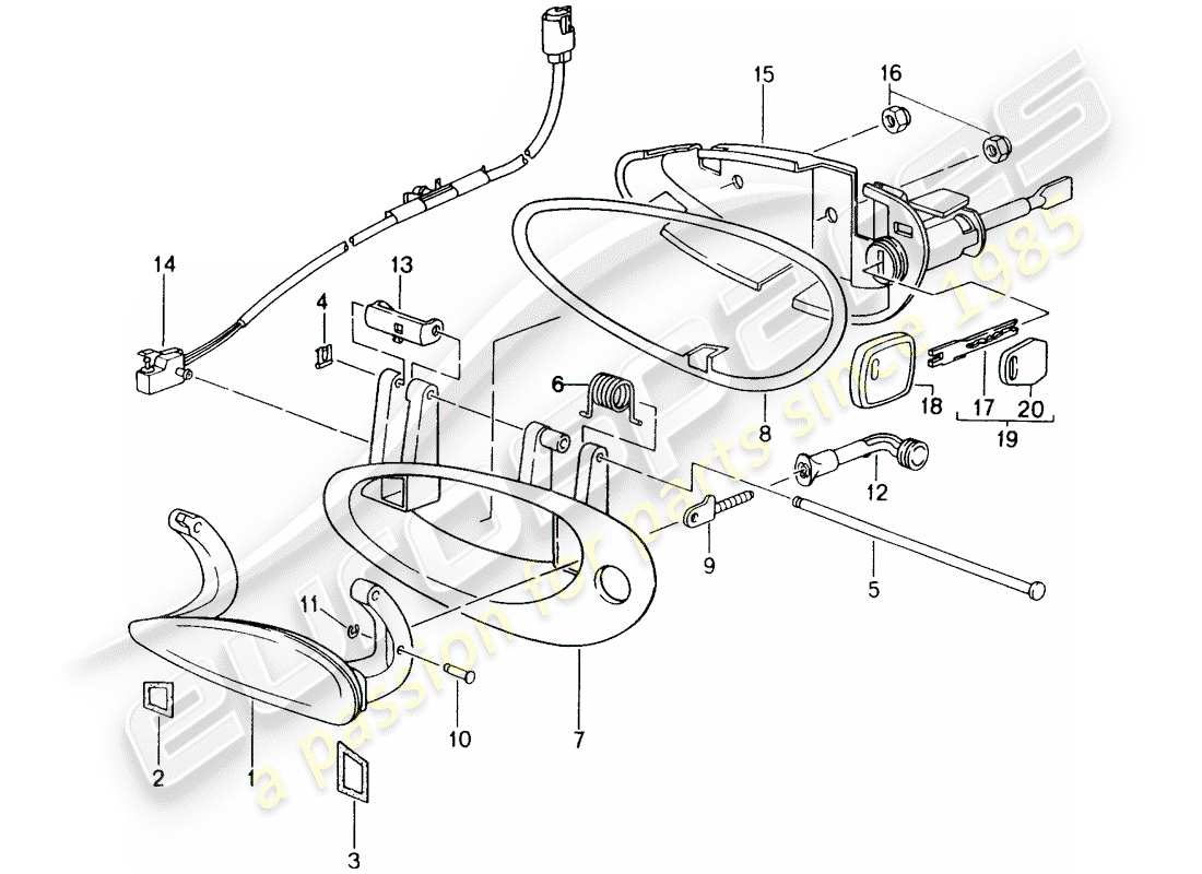 porsche 2003 (996) diagramme des pièces de la poignée