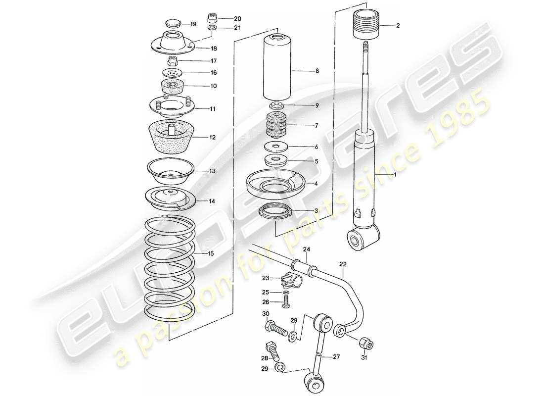 porsche 1987 (928) suspension - stabilisateur schéma des pièces