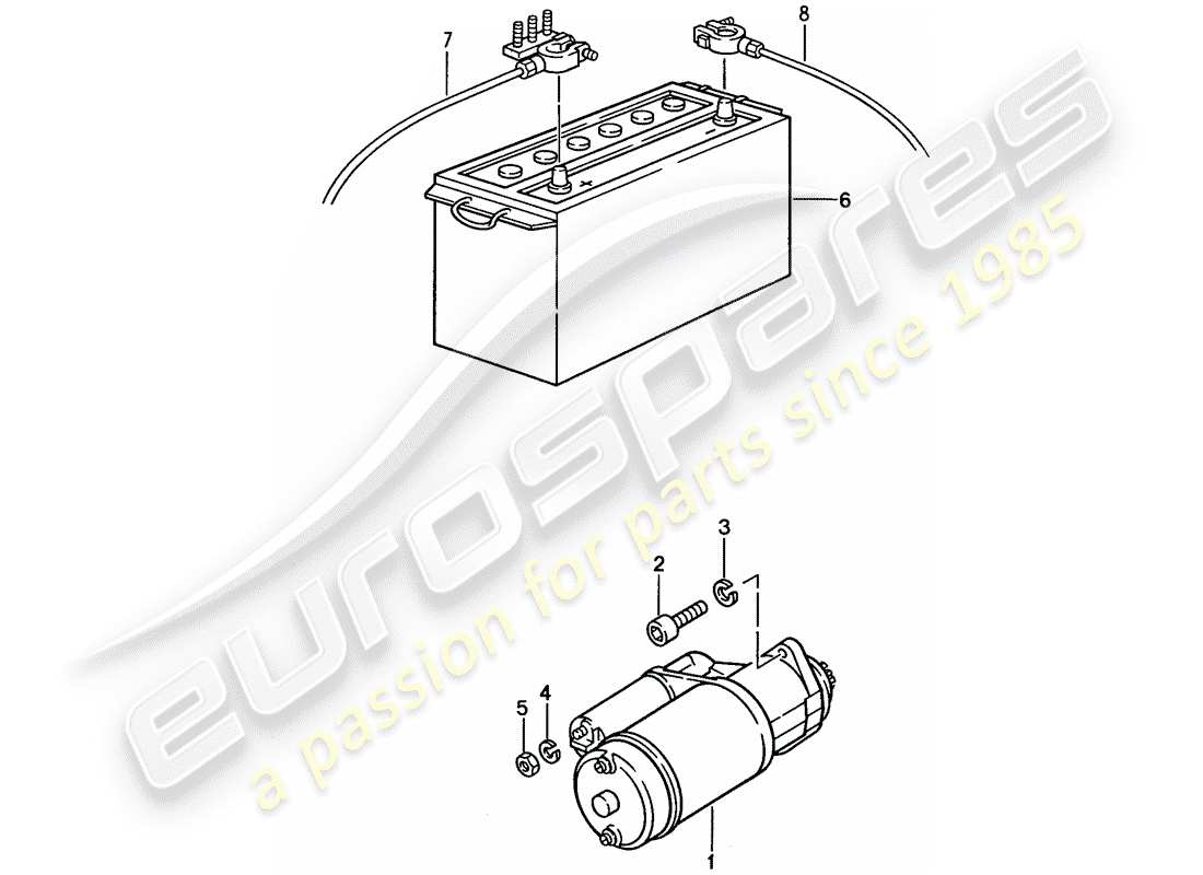 porsche 1987 (928) démarreur - batterie schéma des pièces