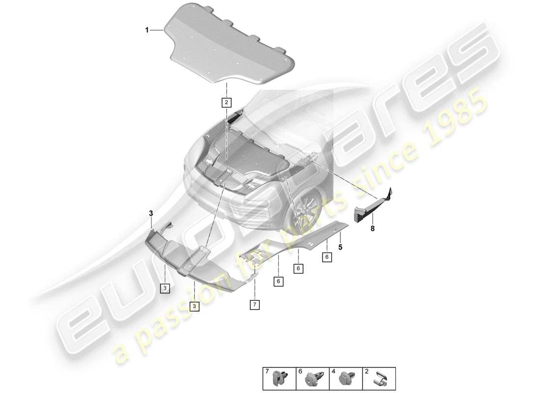 porsche 2020 (cayenne e3 9ya/9yb) schéma des pièces de l'absorpteur sonore