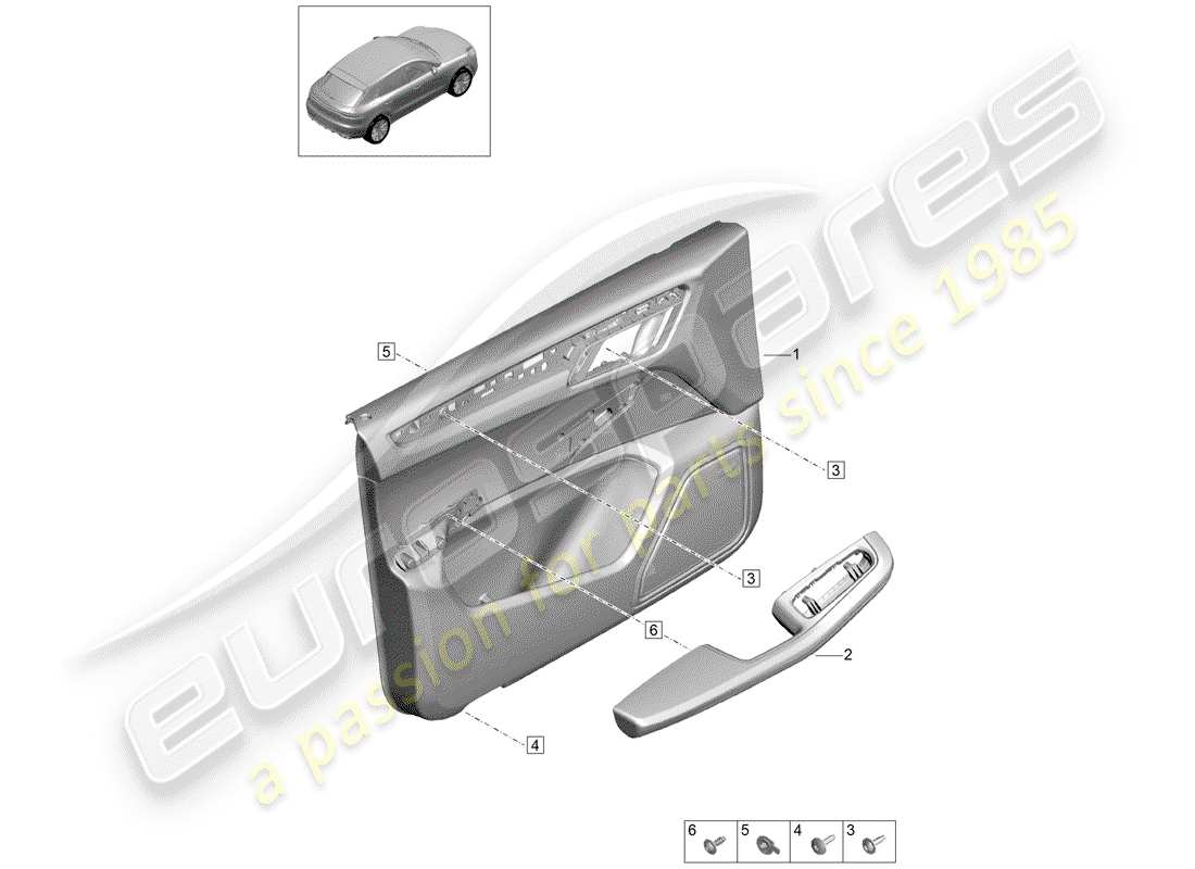 porsche 2019 (macan) panneaux de garniture de porte schéma des pièces