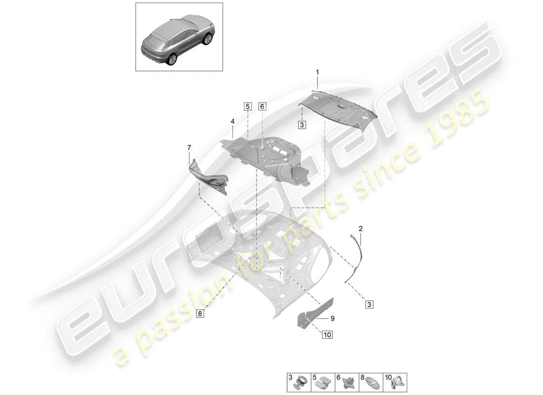 porsche 2019 (macan) amortissement pour compartiment moteur schéma des pièces