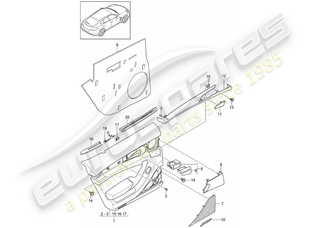 porsche 2012 (panamera 970) panneau de porte schéma des pièces