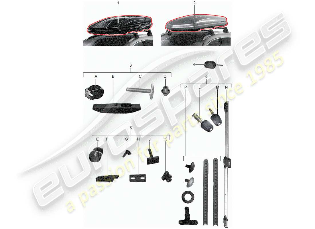 porsche 2016 (tequipment macan) coffre de toit schéma des pièces