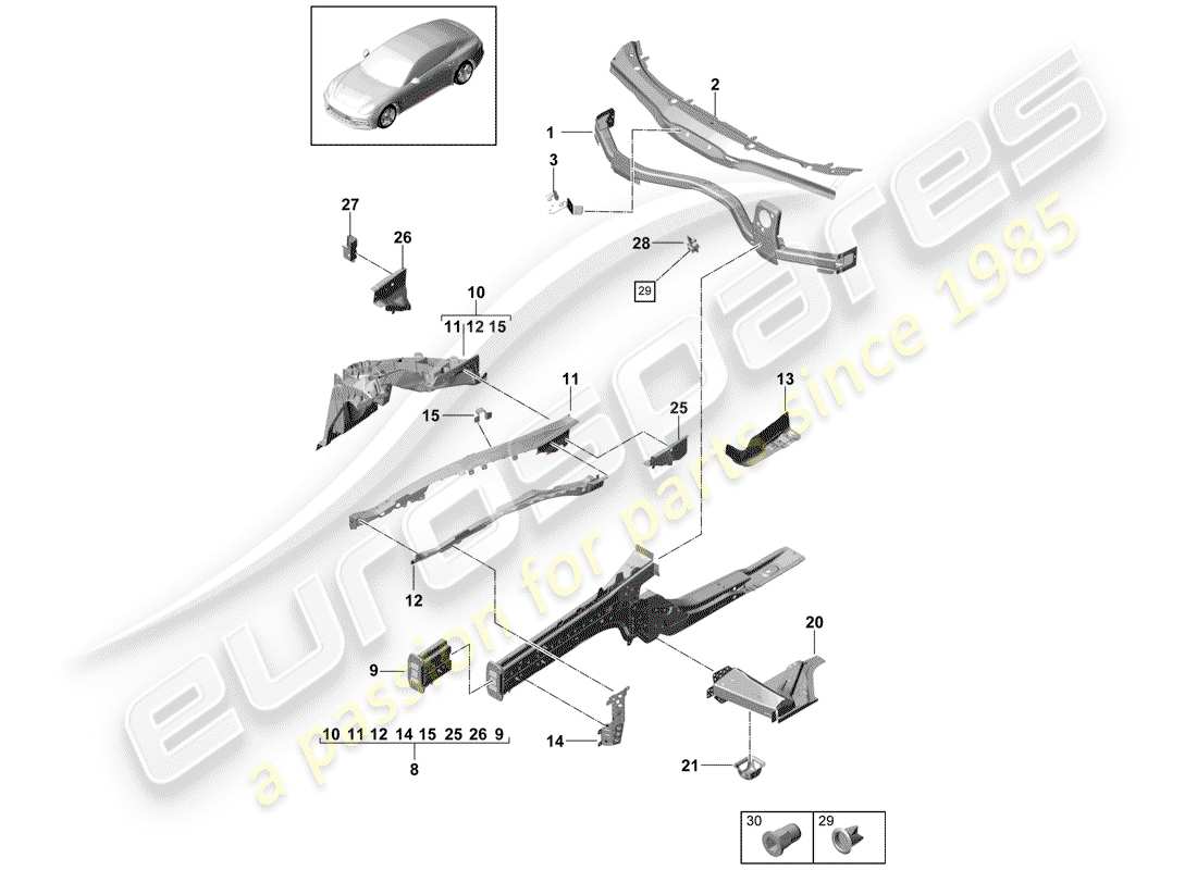 porsche 2019 (panamera 971-1) schéma des pièces front end