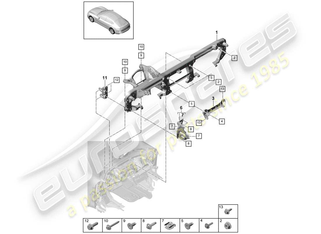 porsche 2019 (panamera 971-1) support de montage schéma des pièces