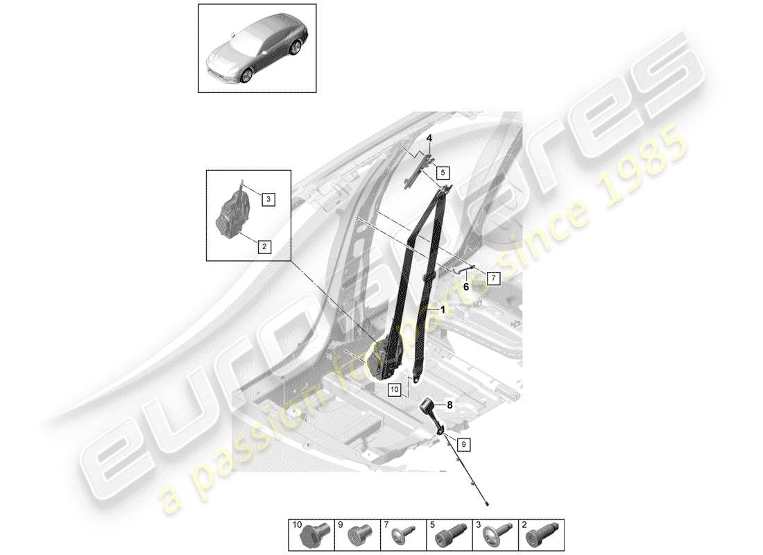 porsche 2019 (panamera 971-1) ceinture de sécurité à trois points schéma des pièces