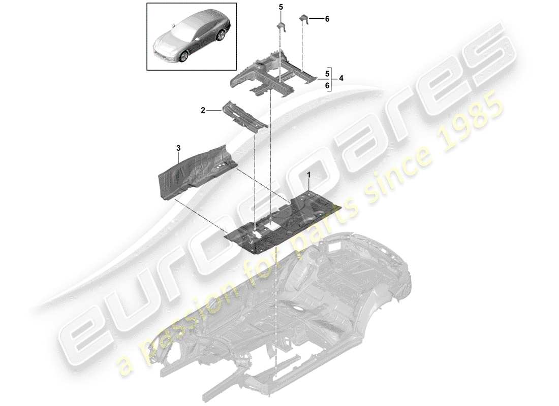 porsche 2019 (panamera 971-1) plaques de sol schéma des pièces