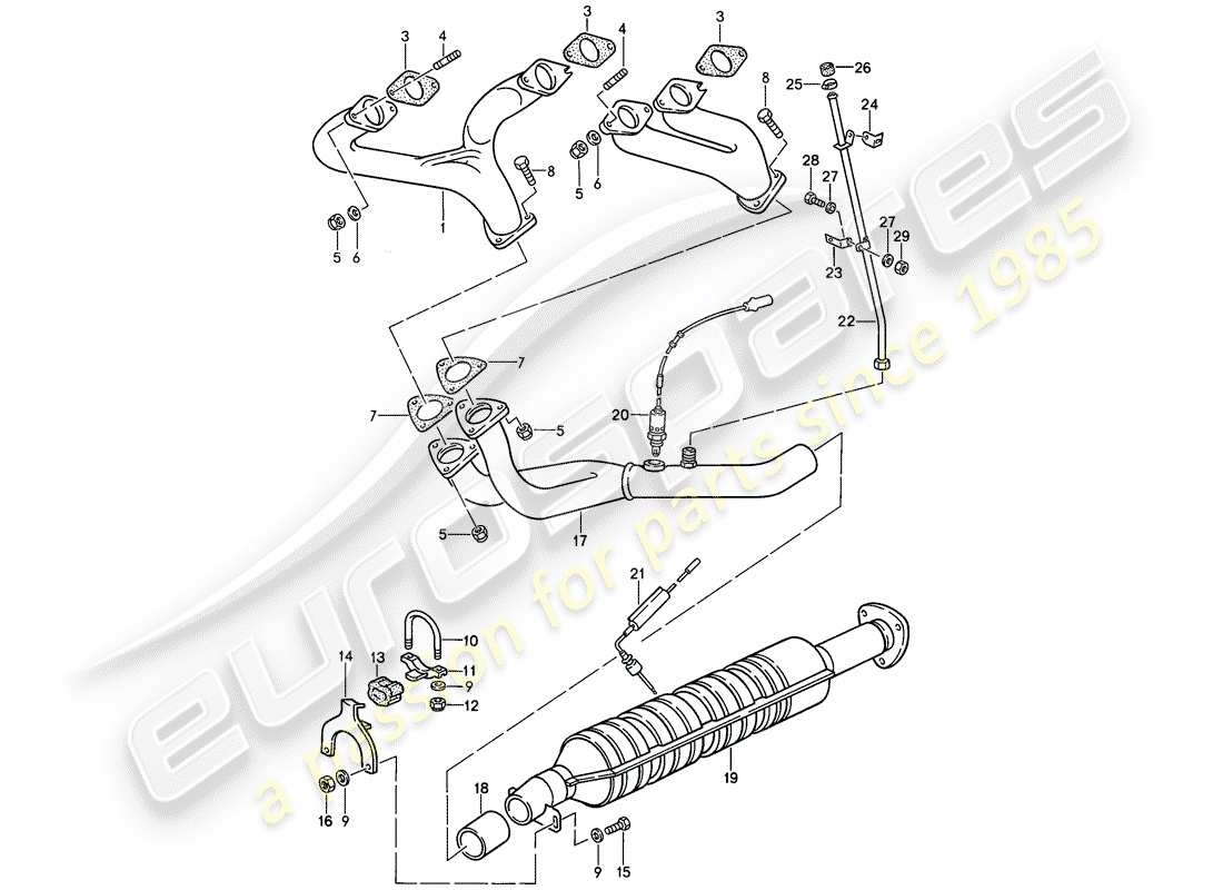 porsche 1987 (924s) système d'échappement - catalyseur schéma des pièces