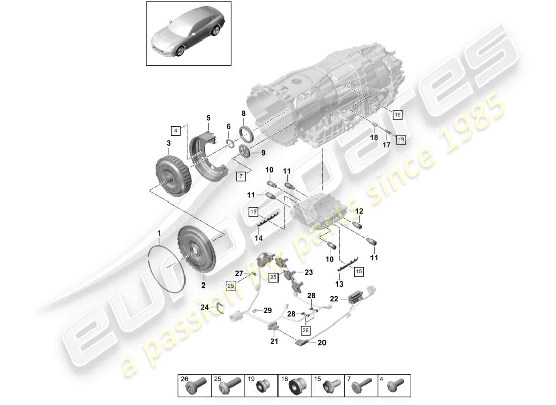 porsche 2019 (panamera 971-1) pièces détachées de la boîte de vitesses schéma des pièces