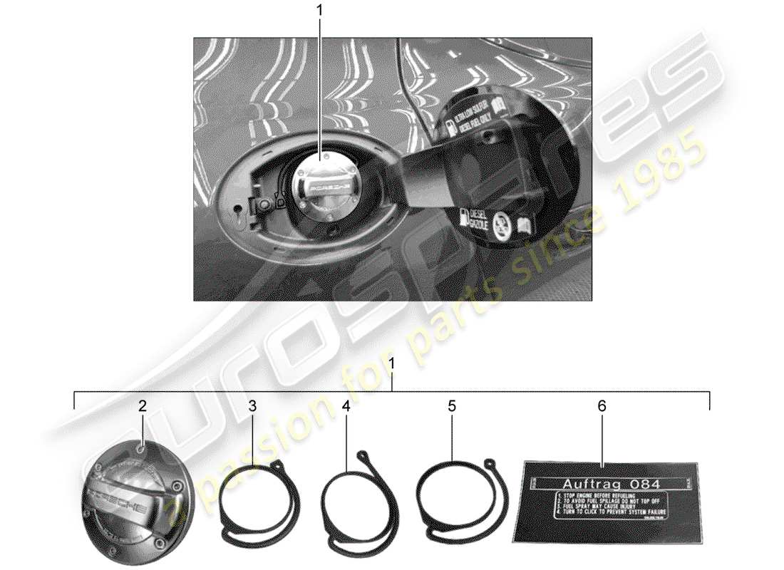 porsche 2011 (tequipment panamera) capuchon avec sangle de retenue pour vue éclatée