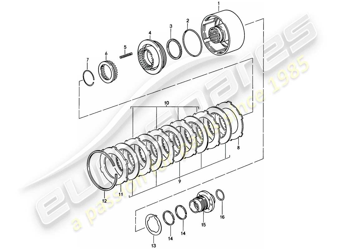 porsche 1986 (928) transmission automatique - embrayage - k 2 schéma des pièces