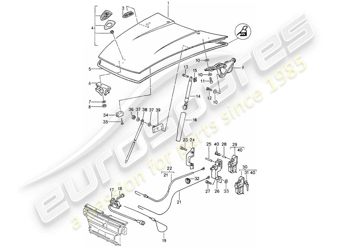 porsche 1998 (993) couverture diagramme de pièce