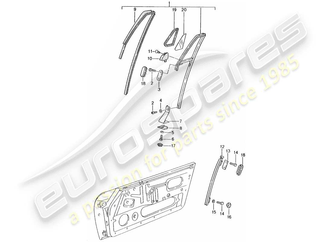 porsche 1998 (993) cadre de fenêtre schéma des pièces