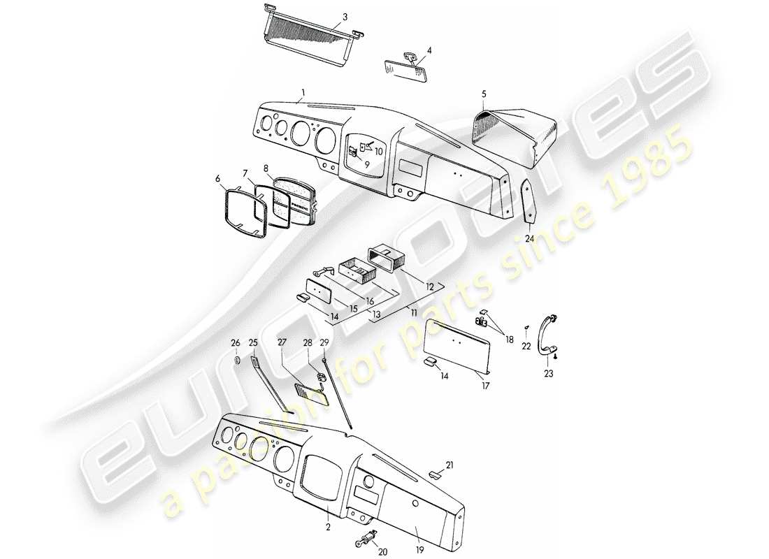 porsche 1953 (356/356a) diagramme des pièces du tableau de bord