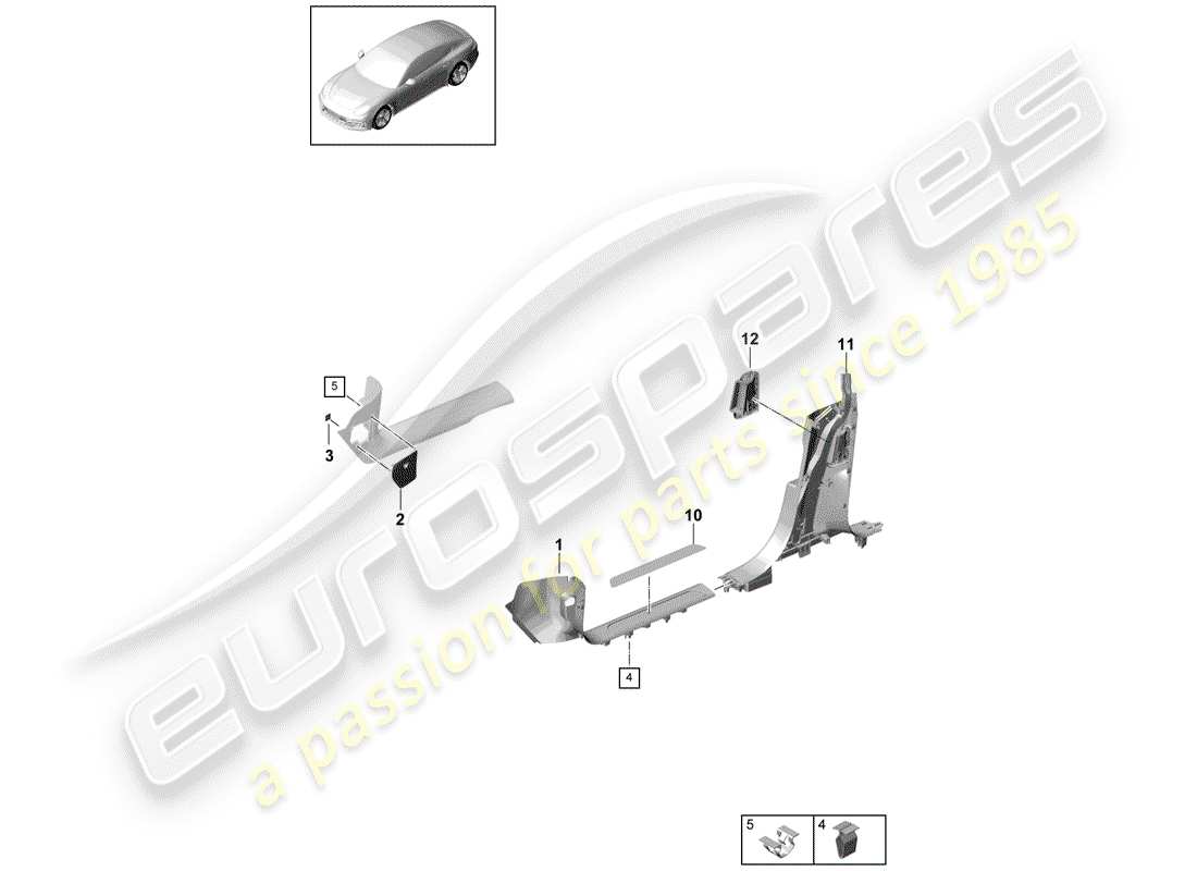 porsche 2019 (panamera 971-1) garniture de panneau de seuil schéma des pièces