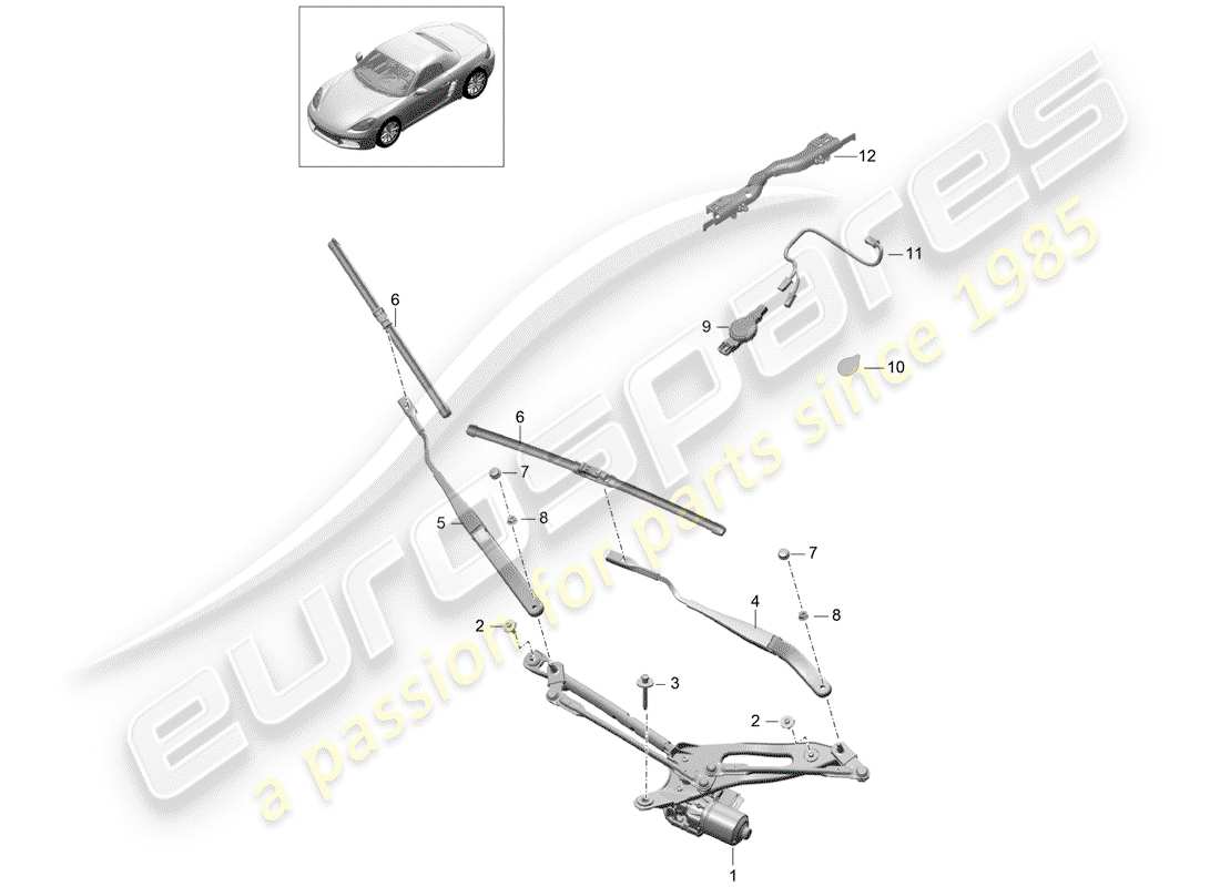 porsche 2019 (718 boxster) système d'essuie-glace compl. diagramme de pièce