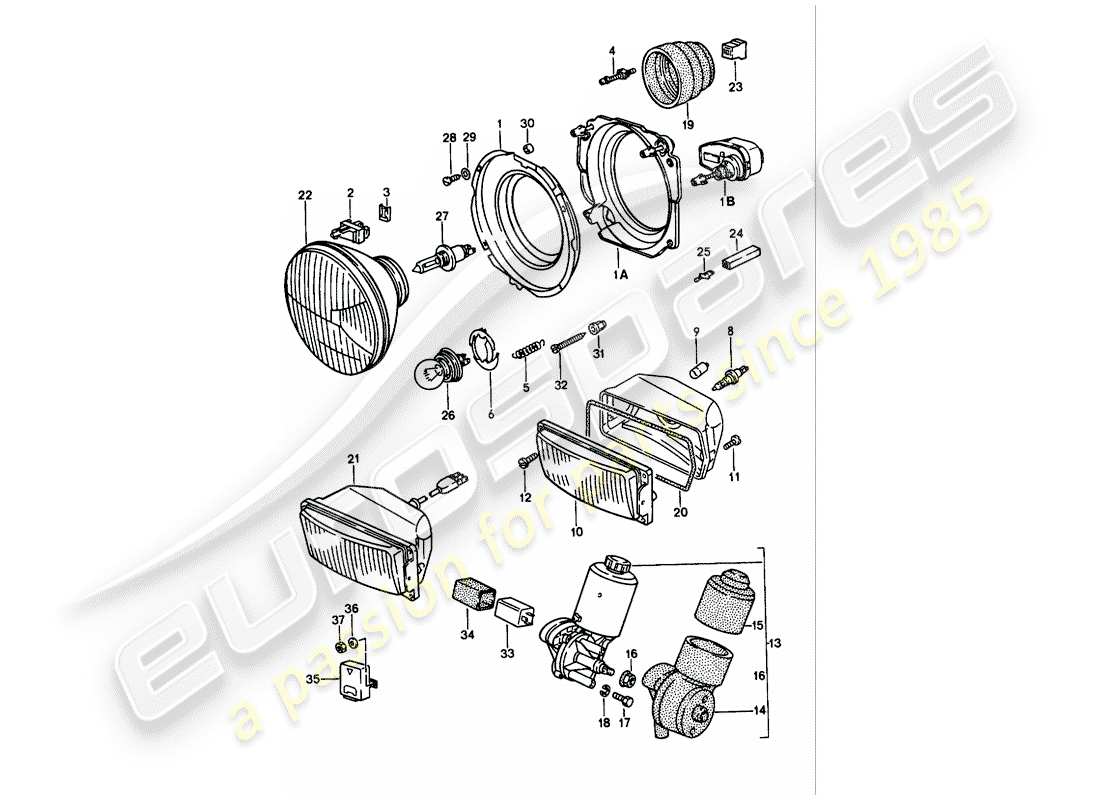 porsche 1988 (944) phare - moteur électrique - phare pop-up schéma des pièces