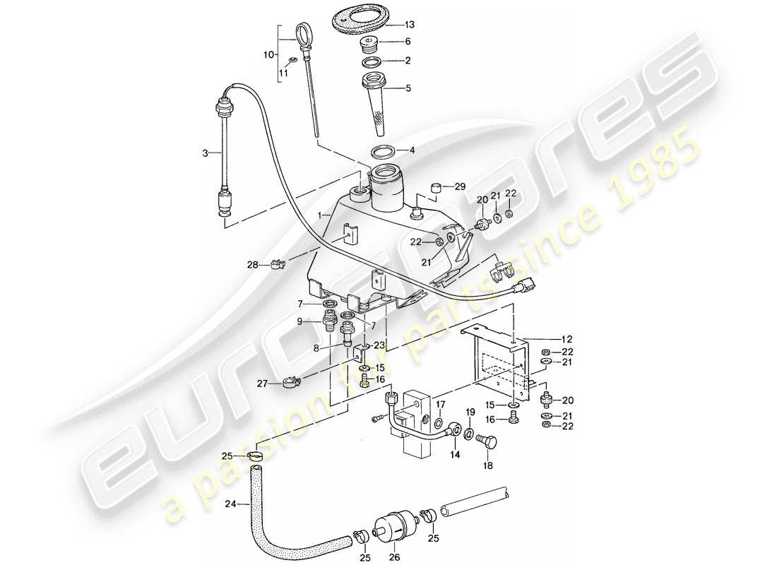 porsche 1987 (959) système auto-nivelant - réservoir d'huile schéma des pièces