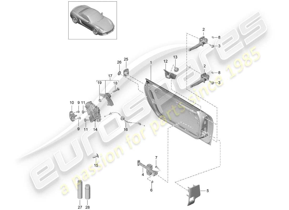 porsche 2012 (981 boxster) coque de porte schéma des pièces