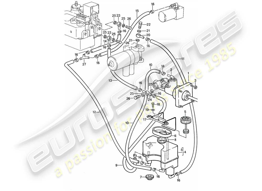 porsche 1987 (959) système hydraulique de freinage schéma des pièces