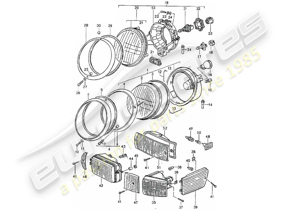 porsche 1993 (964) lampe frontale schéma des pièces