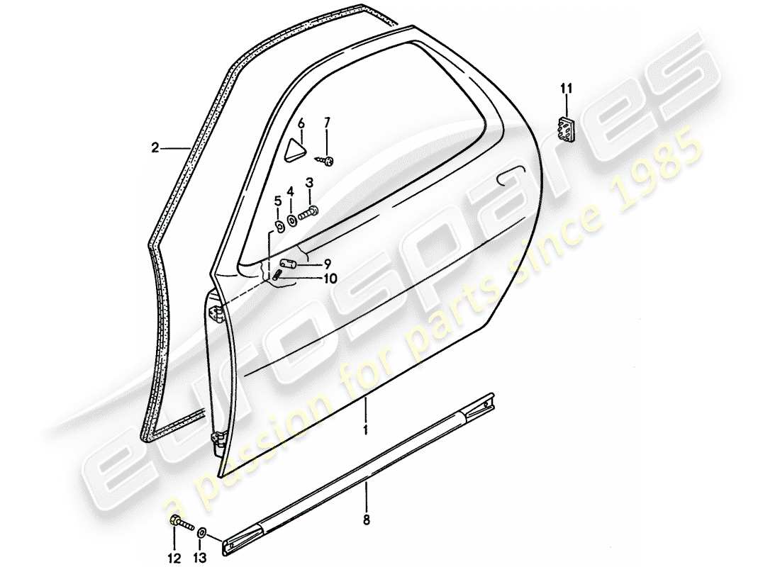 porsche 1995 (928) coque de porte schéma des pièces