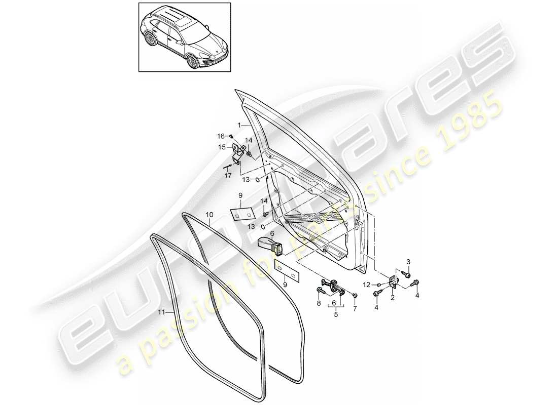 porsche 2015 (cayenne e2 92a) coque de porte schéma des pièces