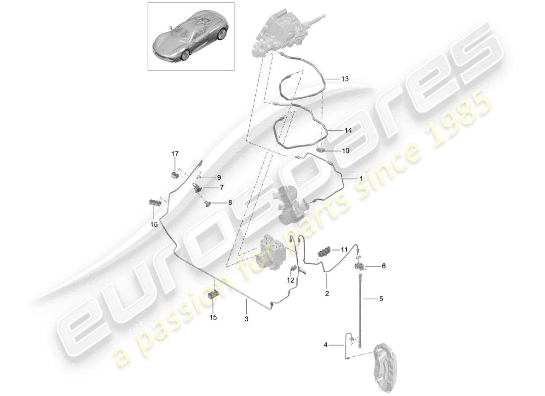 porsche 918 spyder (2015) conduites de frein schéma des pièces