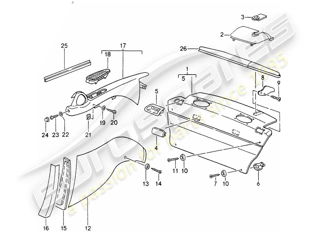 porsche 1998 (993) équipement intérieur - d - mj 1996>> schéma des pièces