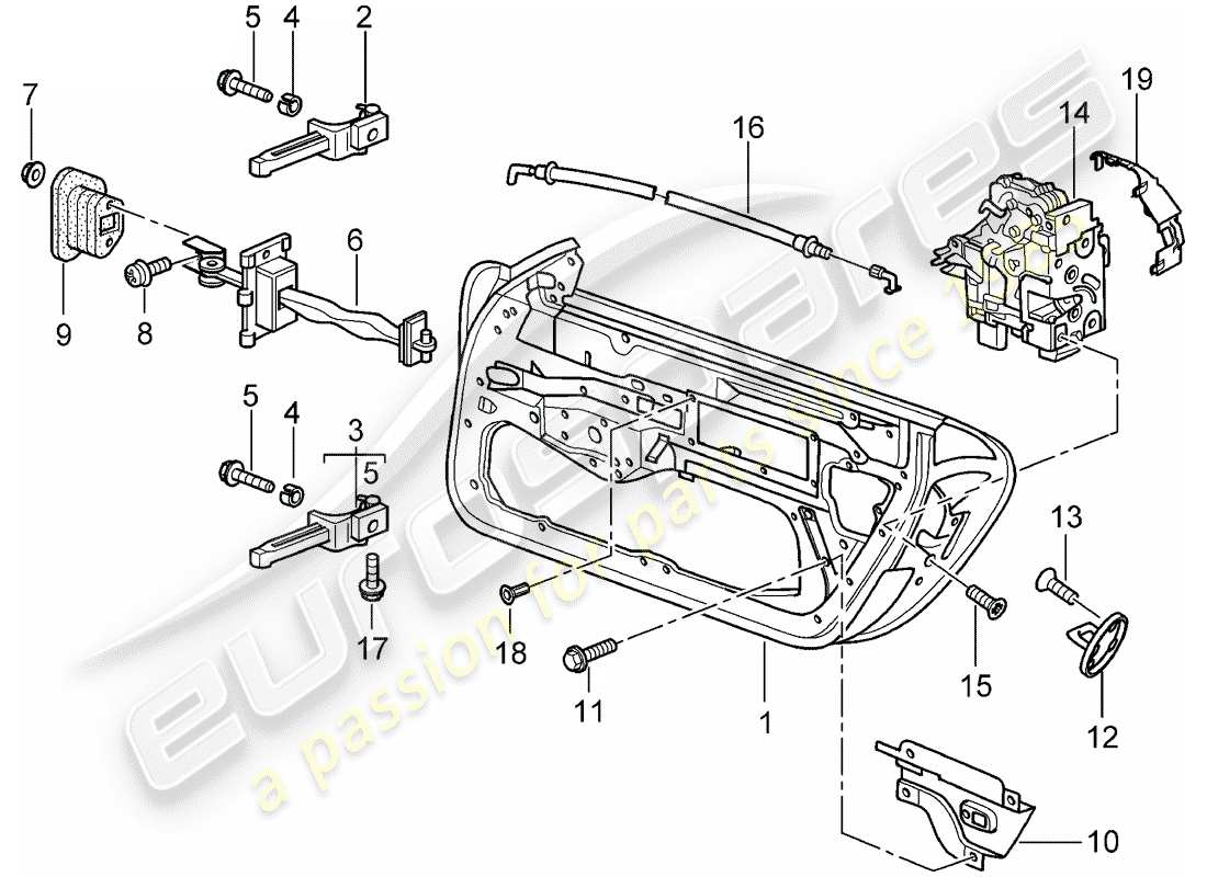 porsche 2002 (996) coquille de porte - loquet de porte schéma des pièces