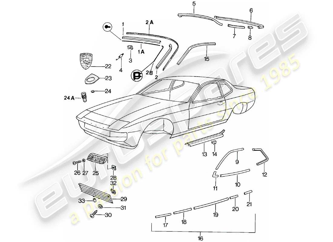 porsche 1983 (924) équipements décoratifs schéma des pièces