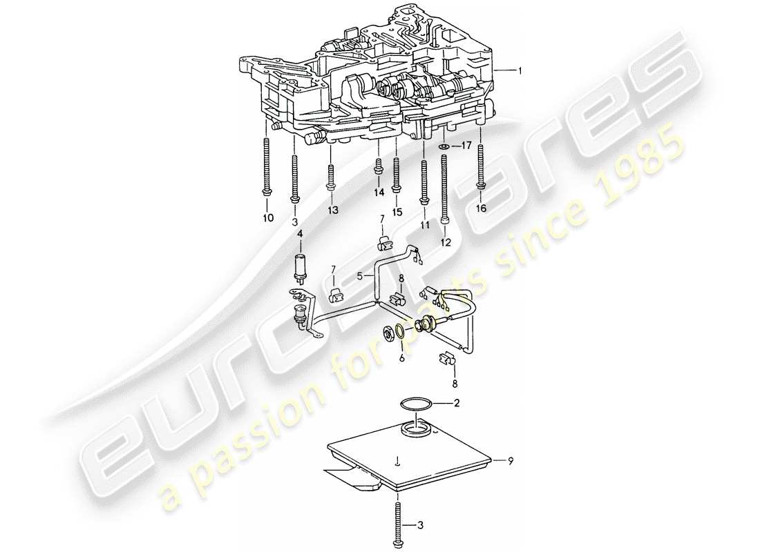 porsche 1998 (993) tiptronic - filtre à huile - transmetteur inductif - fixations - pour - unité de commutation schéma des pièces