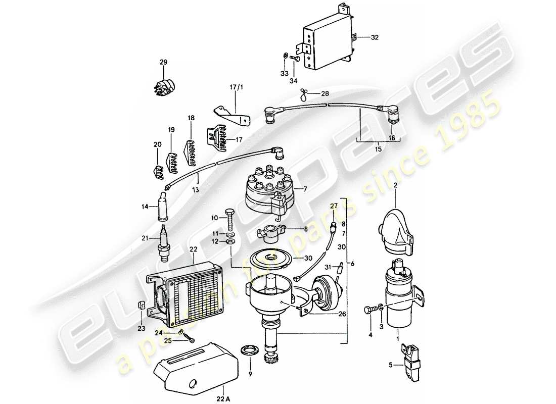 porsche 1981 (928) composants électriques - moteur schéma des pièces