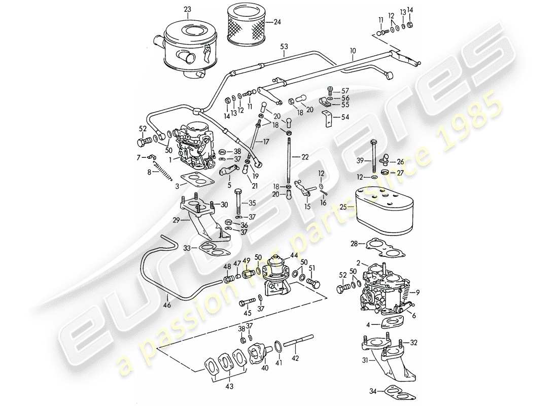 porsche 1961 (356b/356c) carburateur - et - conduite d'alimentation en carburant schéma des pièces