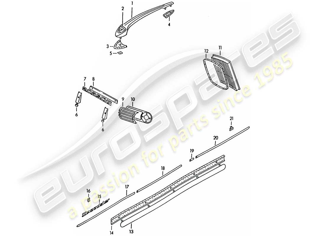 porsche 1951 (356/356a) équipements décoratifs schéma des pièces
