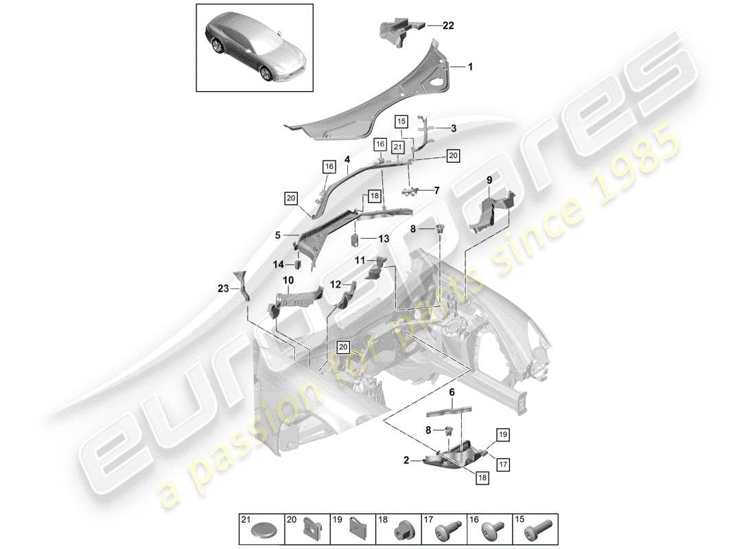 porsche 2019 (panamera 971-1) schéma des pièces de la boîte à eau
