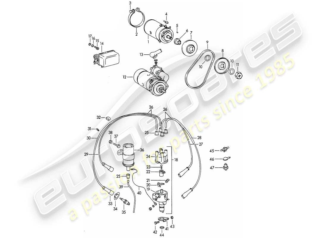 porsche 1963 (356b/356c) équipement électrique - moteur schéma des pièces