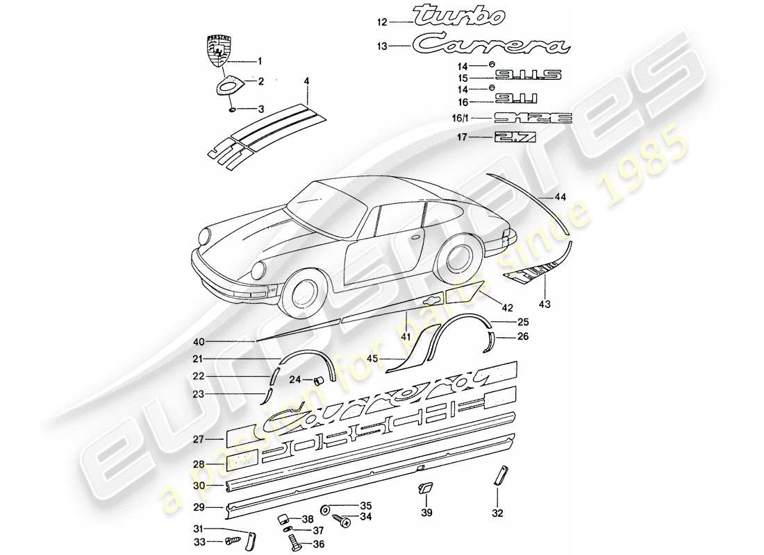porsche 1977 (911) plaques signalétiques schéma des pièces