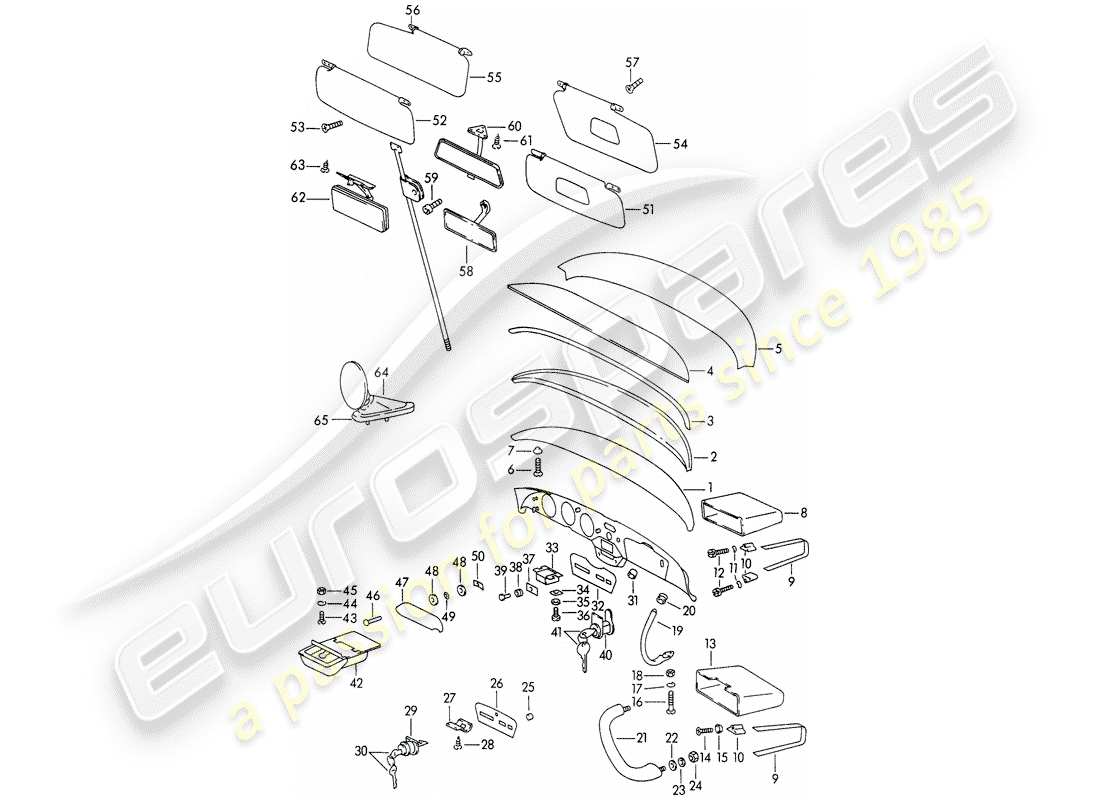 porsche 1965 (356b/356c) tableau de bord - accessoires schéma des pièces