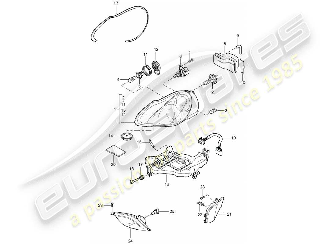 porsche 2006 (cayenne e1 9pa) lampe frontale schéma des pièces