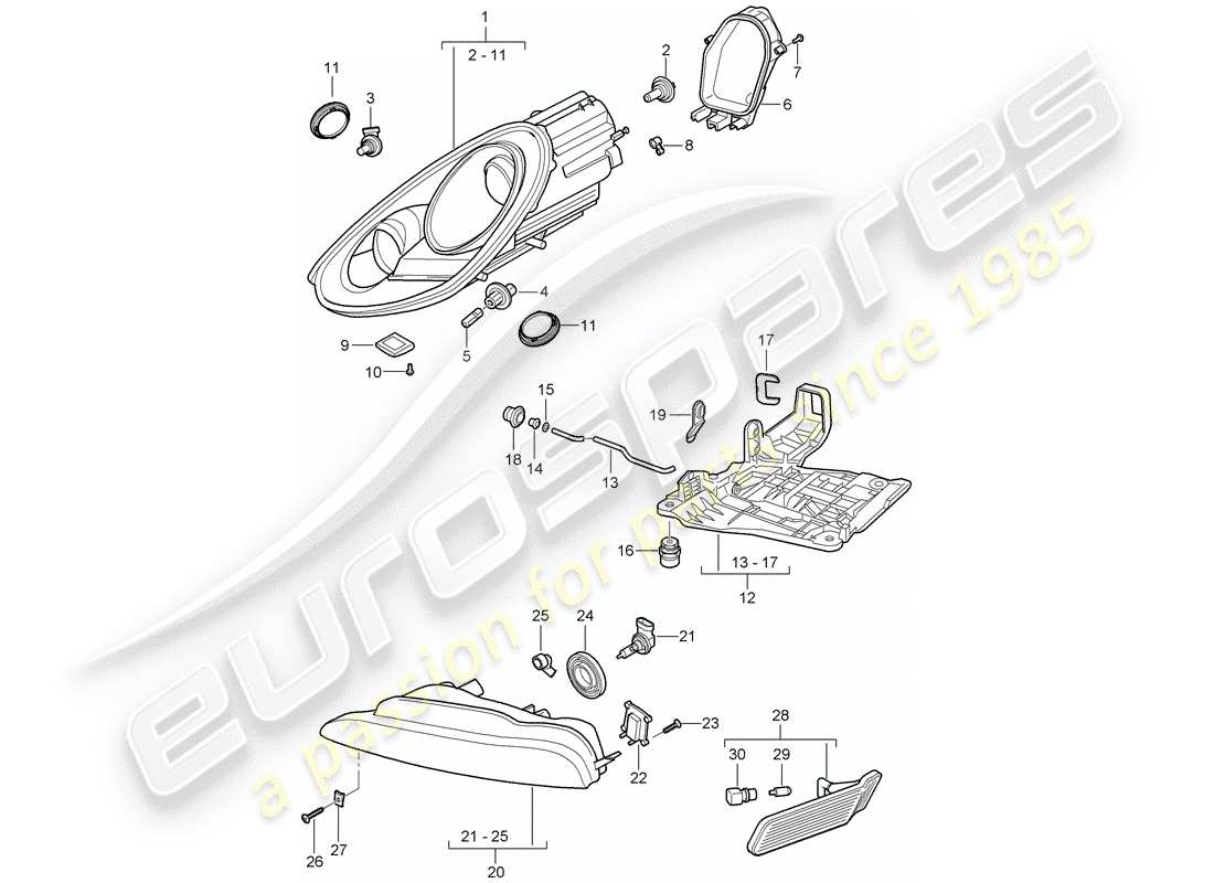 porsche 2011 (987 boxster) schéma des pièces des phares