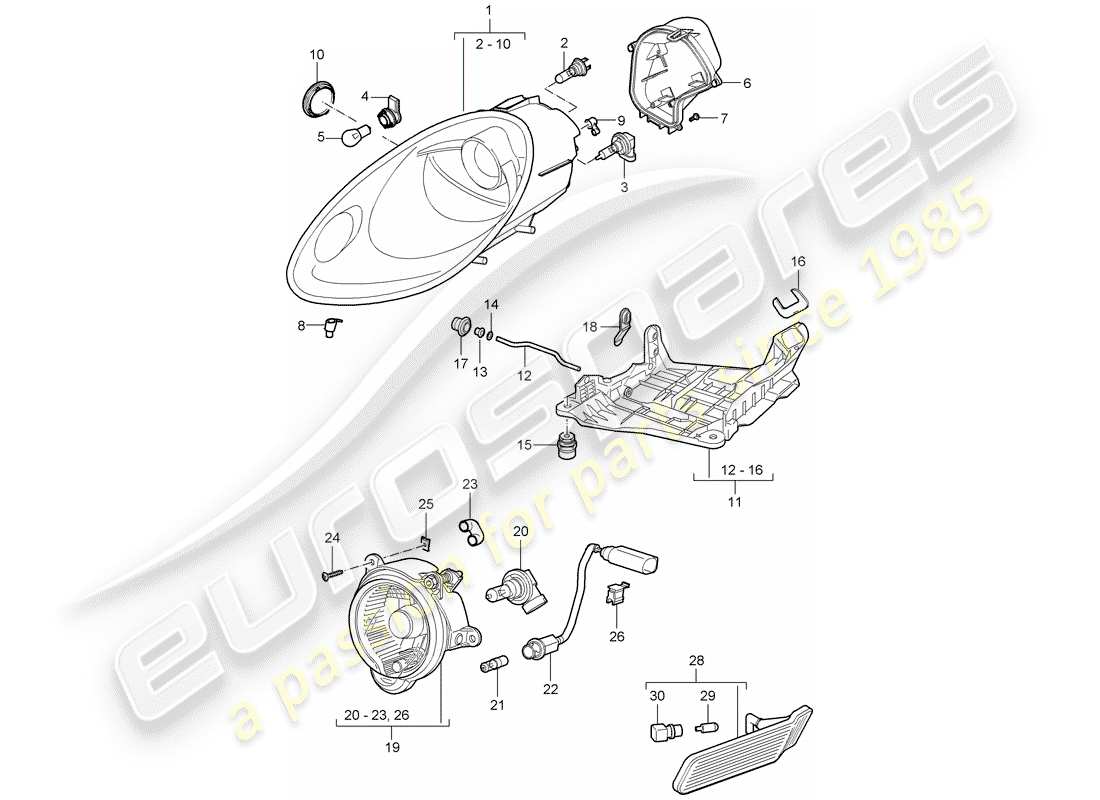 porsche 2007 (987 cayman) schéma des pièces des phares