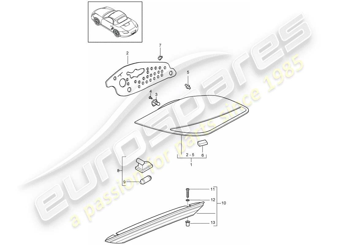 porsche 2012 (987 boxster) feu arrière schéma des pièces
