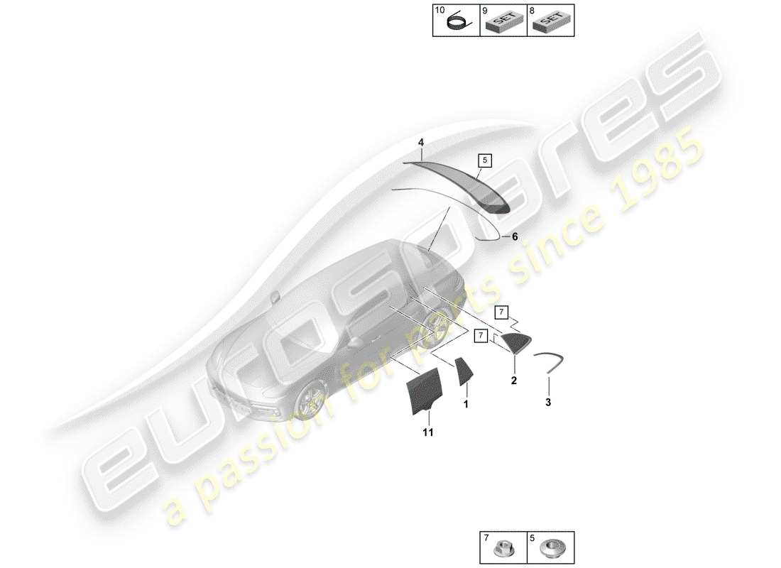porsche 2020 (panamera 971-1) fenêtre latérale diagramme des pièces