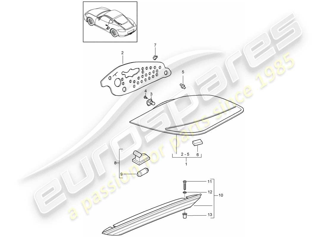 porsche 2012 (987 cayman) feu arrière schéma des pièces