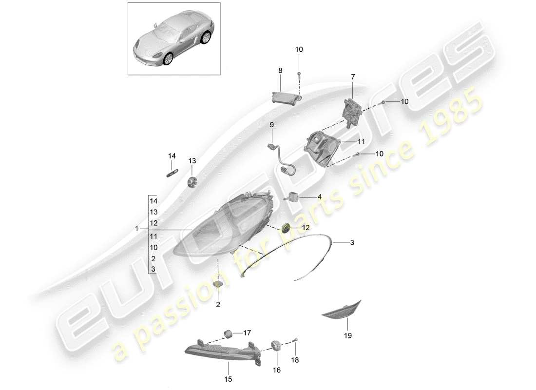 porsche 2018 (718 cayman) schéma des pièces des phares