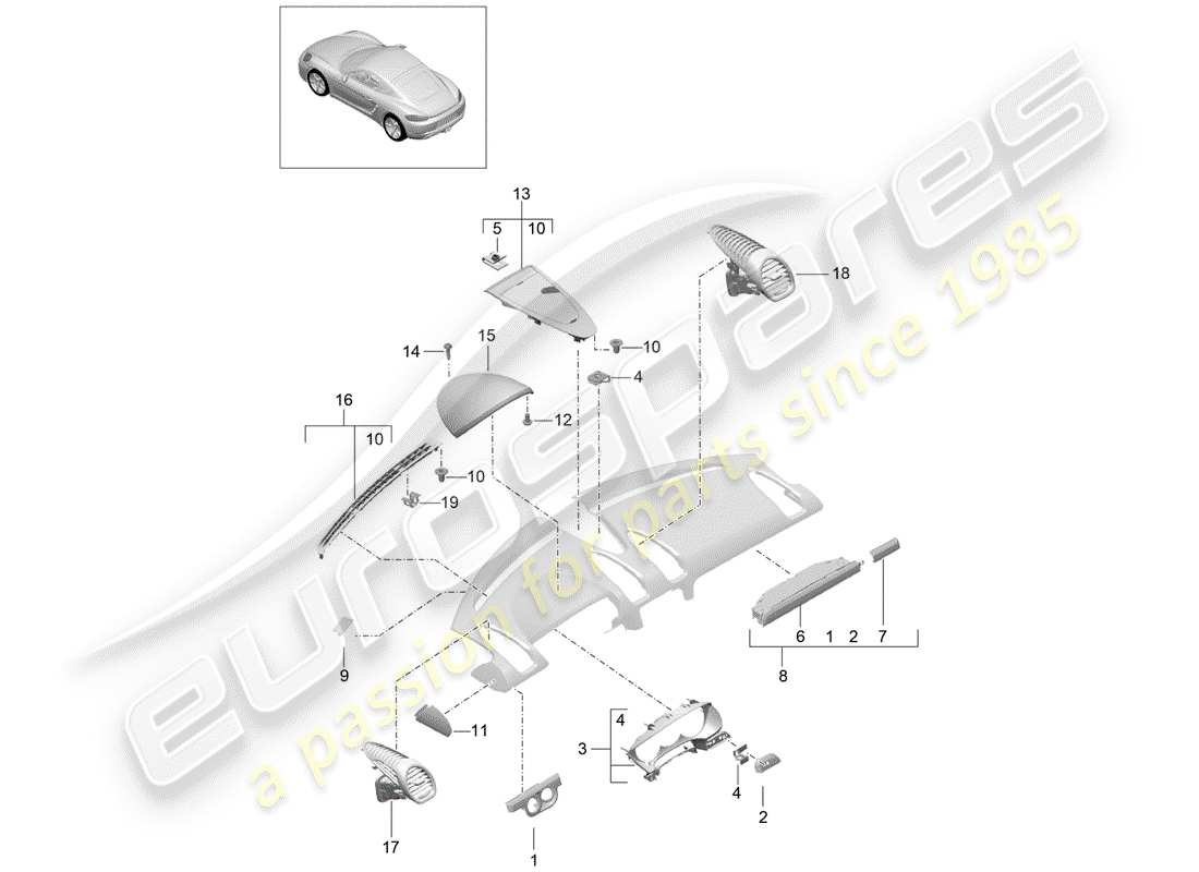 porsche 2020 (718 cayman) accessoires schéma des pièces