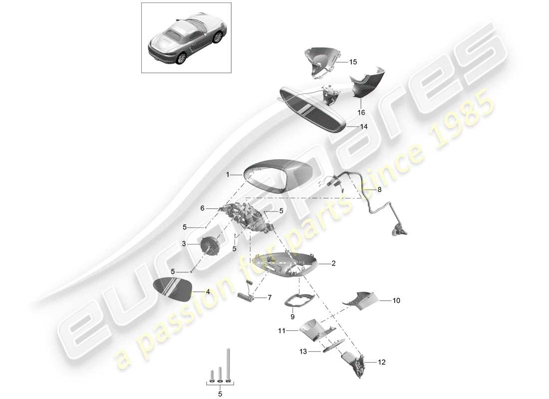 porsche 2020 (718 boxster) schéma des pièces du rétroviseur